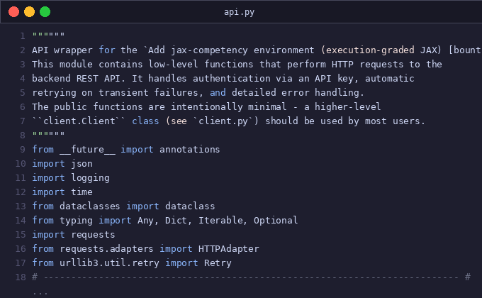Add jax-competency environment (execution-graded JAX) [bount
