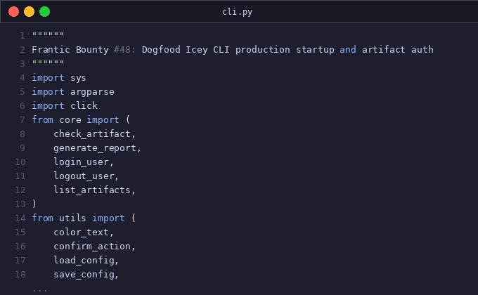 Frantic bounty #48: Dogfood Icey CLI production startup and 