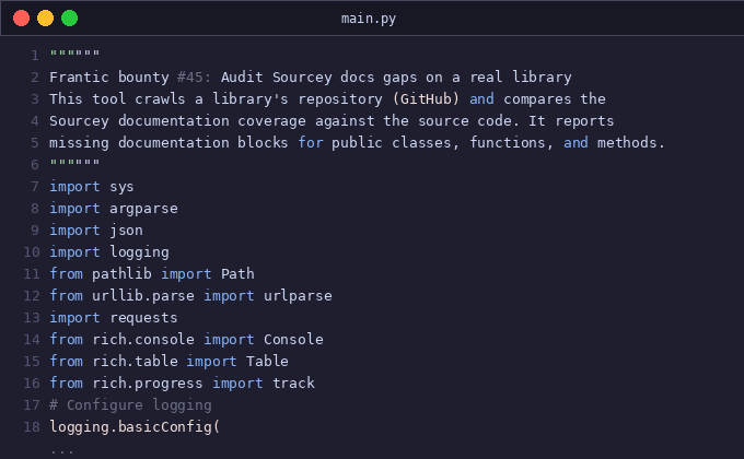 Frantic bounty #45: Audit Sourcey docs gaps on a real librar