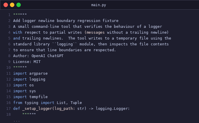 Add logger newline boundary regression fixture