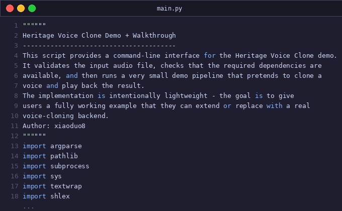 Heritage voice clone demo + walkthrough