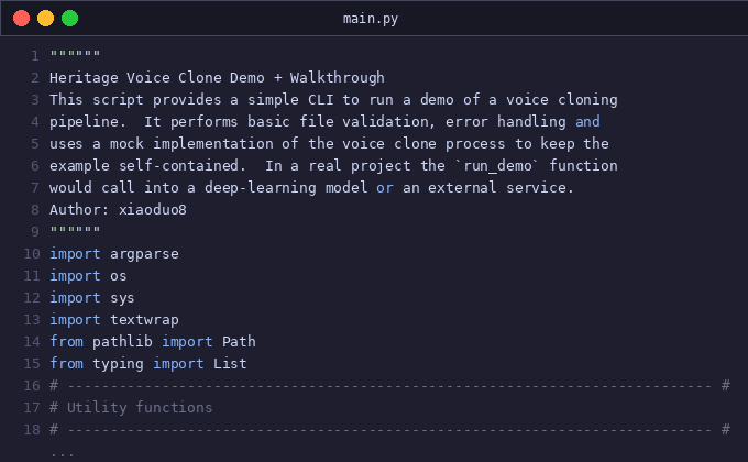 Heritage voice clone demo + walkthrough