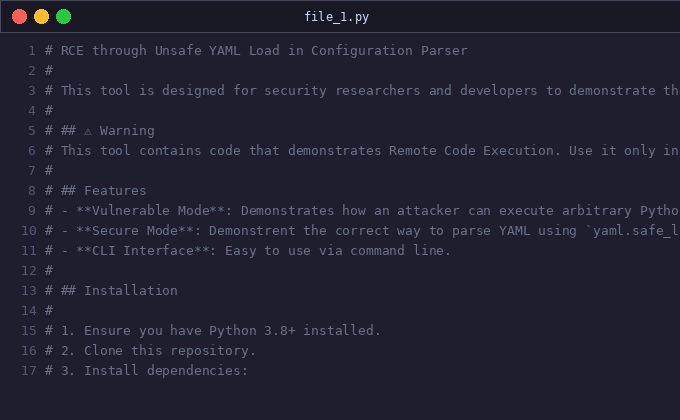 RCE through Unsafe YAML Load in Configuration Parser $100